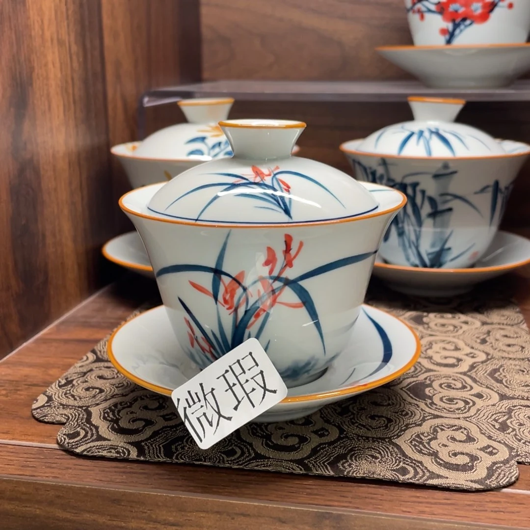 釉下手绘茶具微瑕