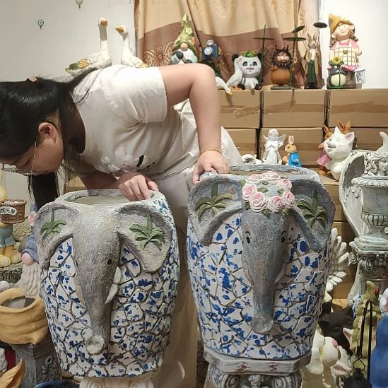 合成树脂氧化镁青花大象一对