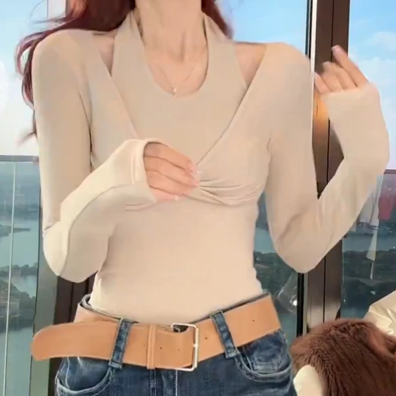 【挂脖显瘦T】新款纯欲扭结挂脖上衣LK2509083