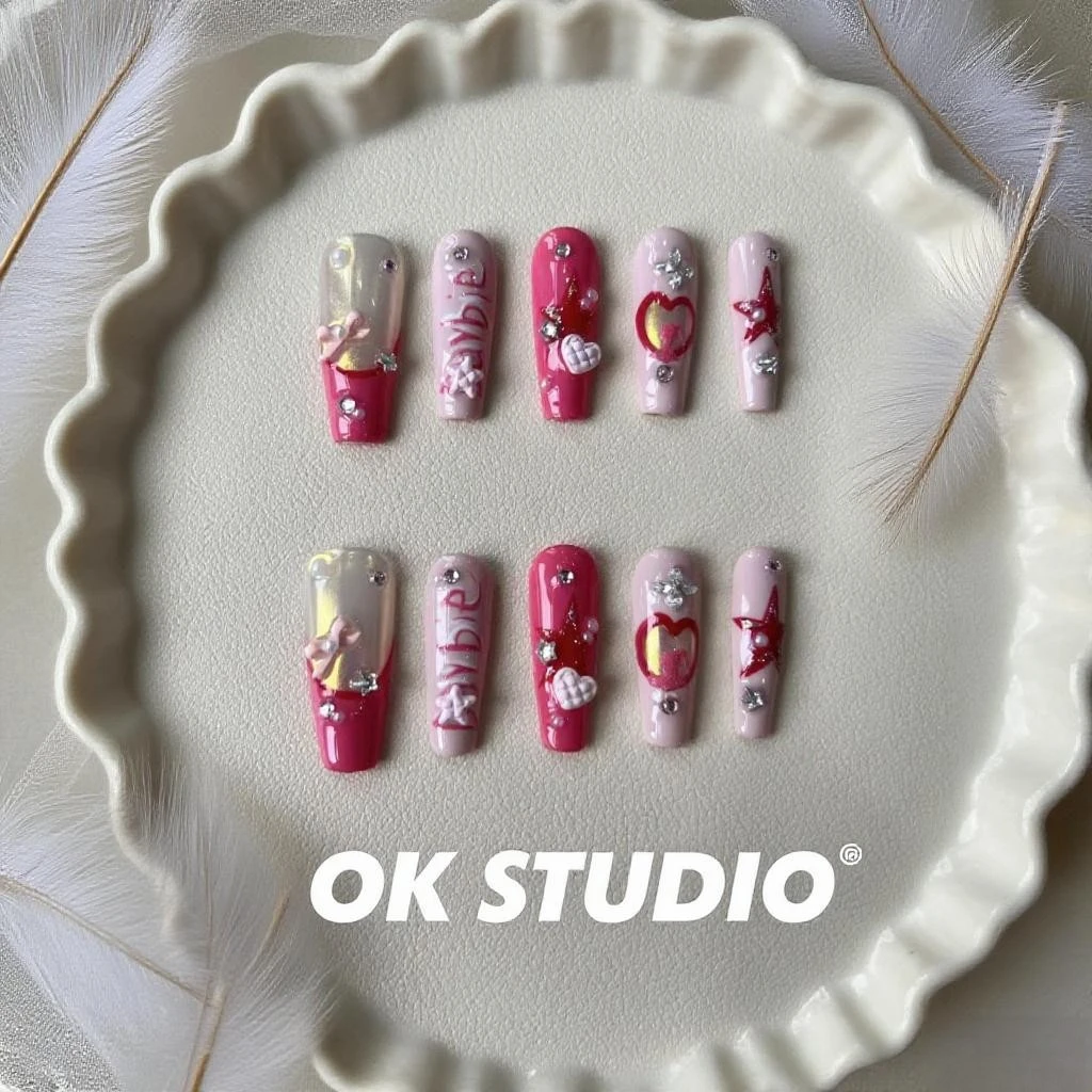 OKNail【莓果慕斯】纯手工穿戴甲拆卸穿戴甲