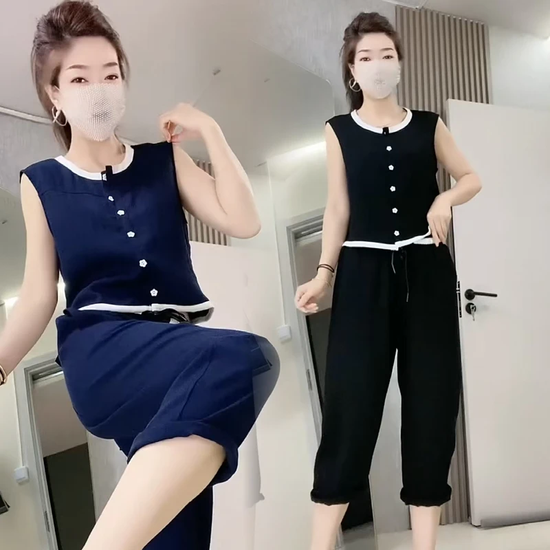 欧货时尚套装女夏季新款2025洋气气质显瘦减龄马甲上衣裤子两件套