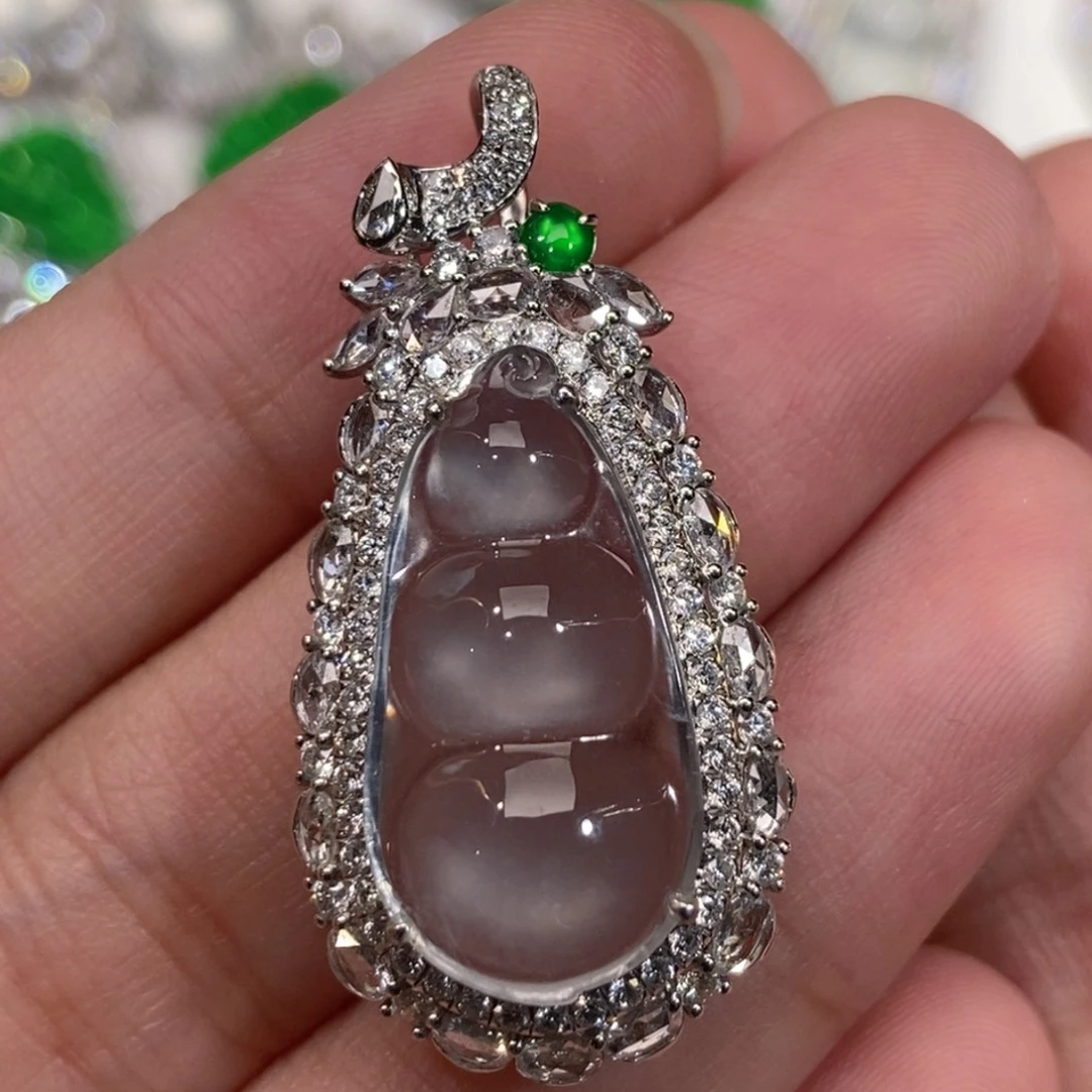 翡翠18K金镶嵌吊坠(不含链)天然缅甸A货翡翠