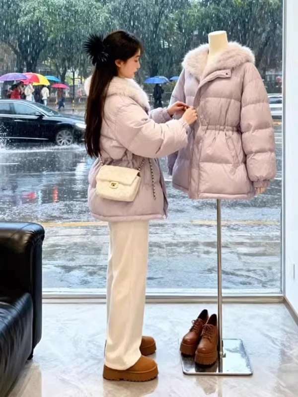 高级感大毛领连帽加厚保暖中长款棉服女2025冬季新款韩版时尚外套