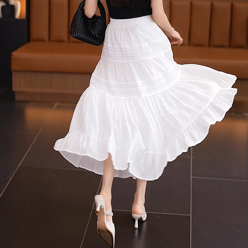 松紧高腰显瘦百搭纯色气质半身裙2025春夏新款韩版时尚洋气A字裙