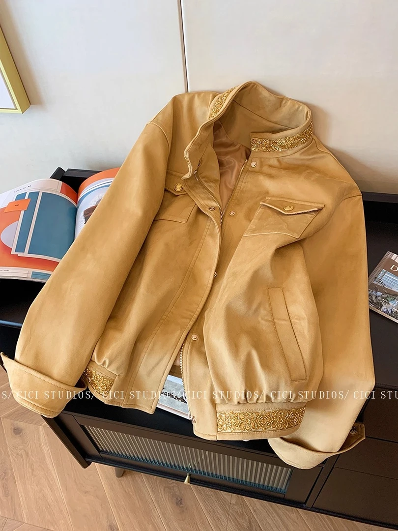 小香风休闲翻领亮片外套女装秋冬季2025复古老钱风显瘦高级感上衣