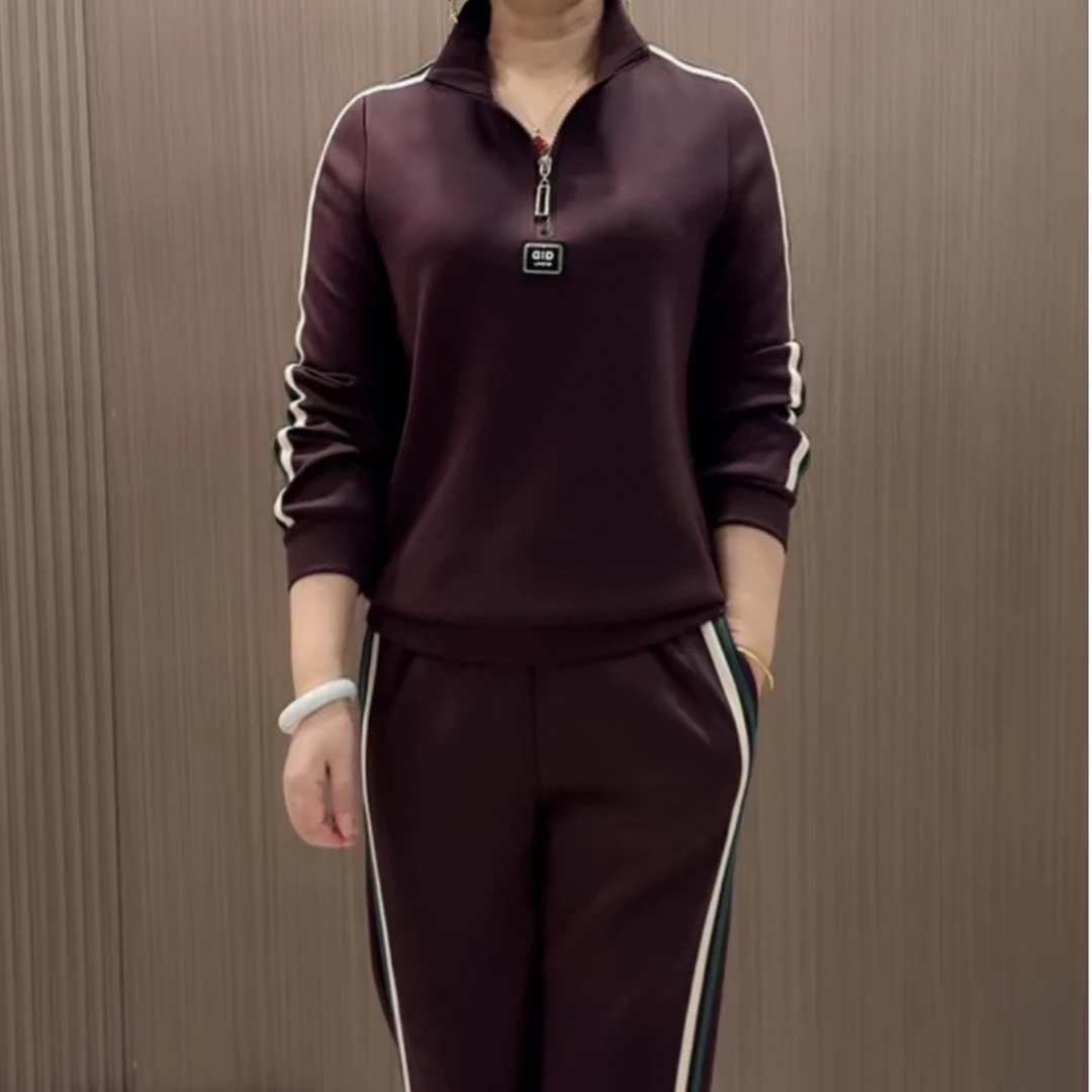 时尚显瘦宽松立领春秋季上衣裤子套装休闲洋气