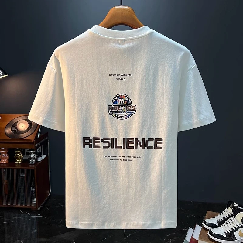 MR.MUDI/穆迪先生白色T恤男夏季新款高端潮流印花t恤美式轻奢百搭