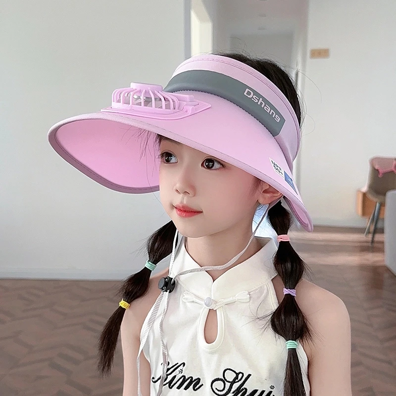 儿童带风扇防晒帽子大帽檐防紫外线男女中大童宝宝户外遮阳太阳帽