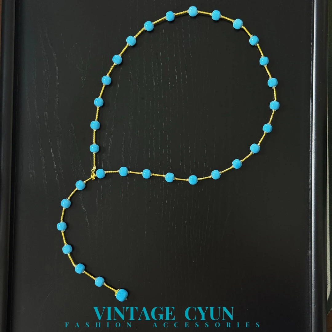 【沐羽珠宝】USA蓝色8mm手工编织满天星苹果珠多种戴法项链12029