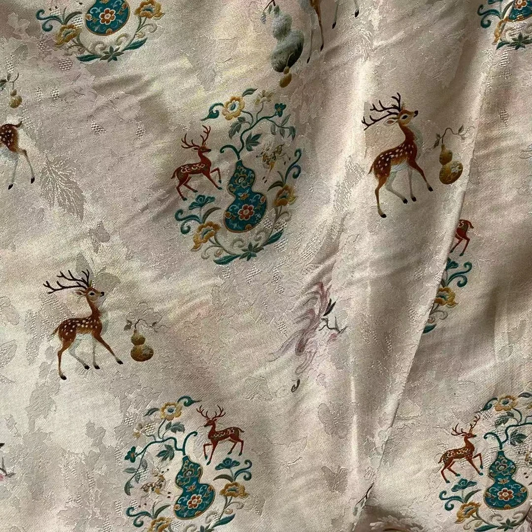 【绒兰】重磅提花青云萝面料 334号   福禄双全-黄