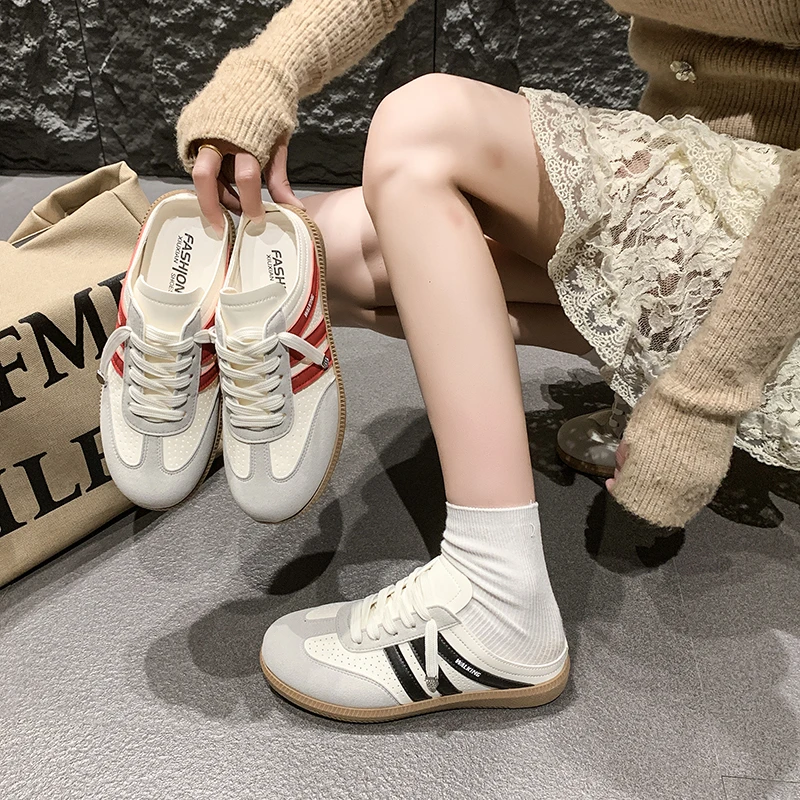 包头半拖鞋女外穿2025夏新款复古德训鞋女厚底内增高一脚蹬懒人鞋