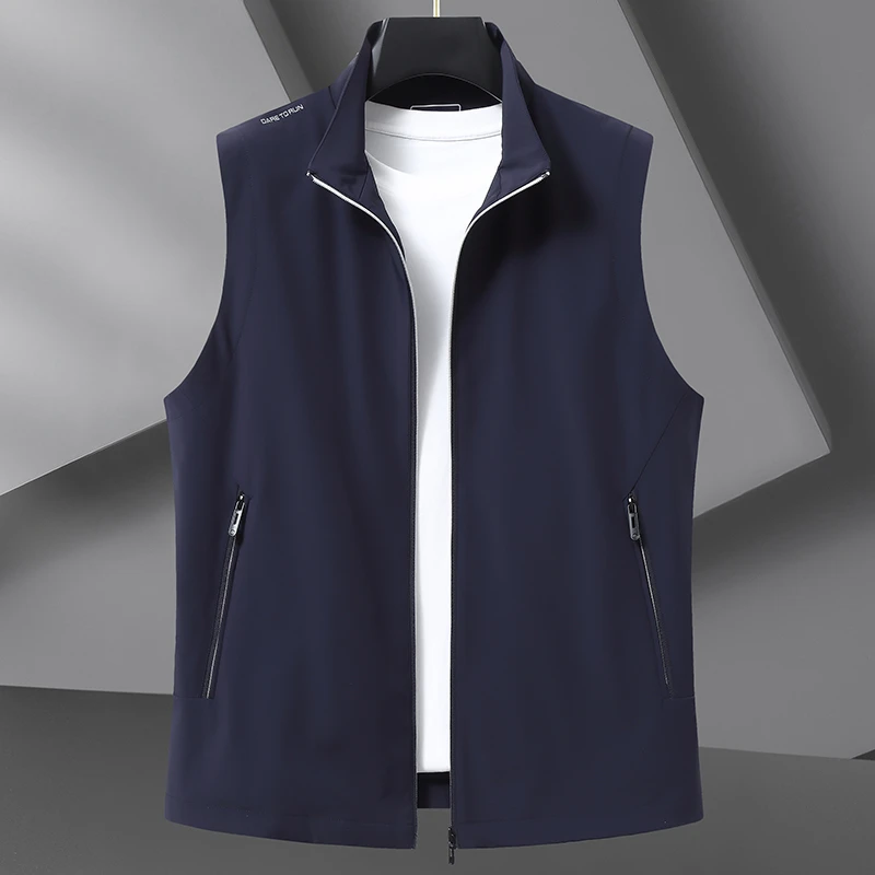 大码宽松牛奶丝马甲外套春夏薄款立领无袖坎肩男加肥加大运动开衫