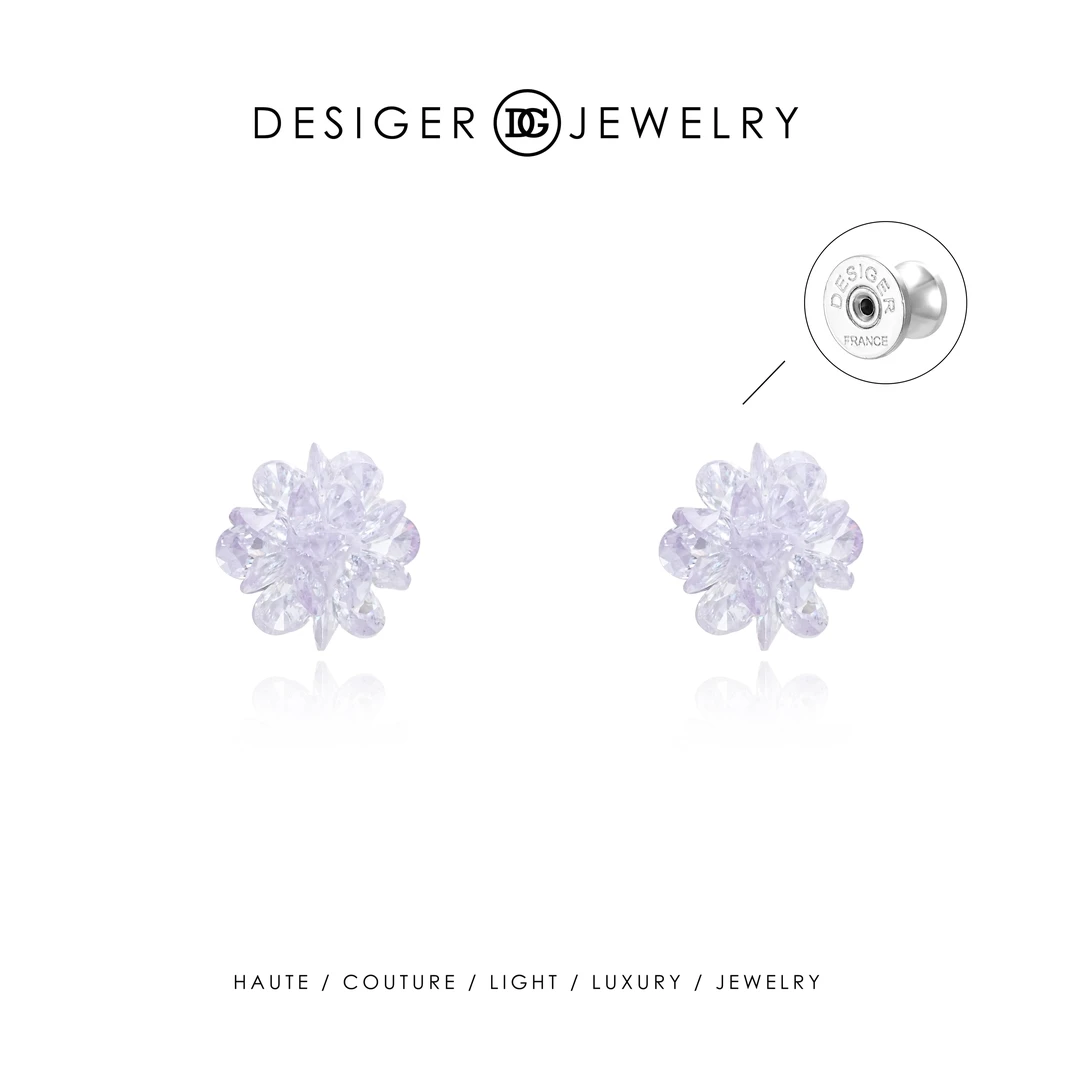 【紫藤花愿 】Desiger春夏设计款清透柔紫冰花耳钉F4518