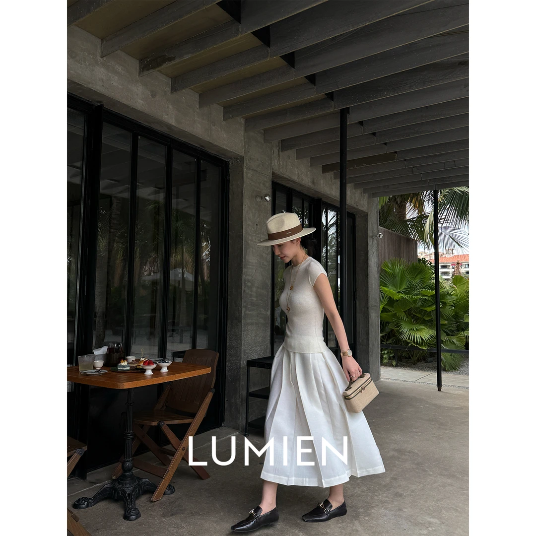 【LUMIEN 】2025春秋季中长新款学院风A字中腰百褶裙女LX4LQQ066