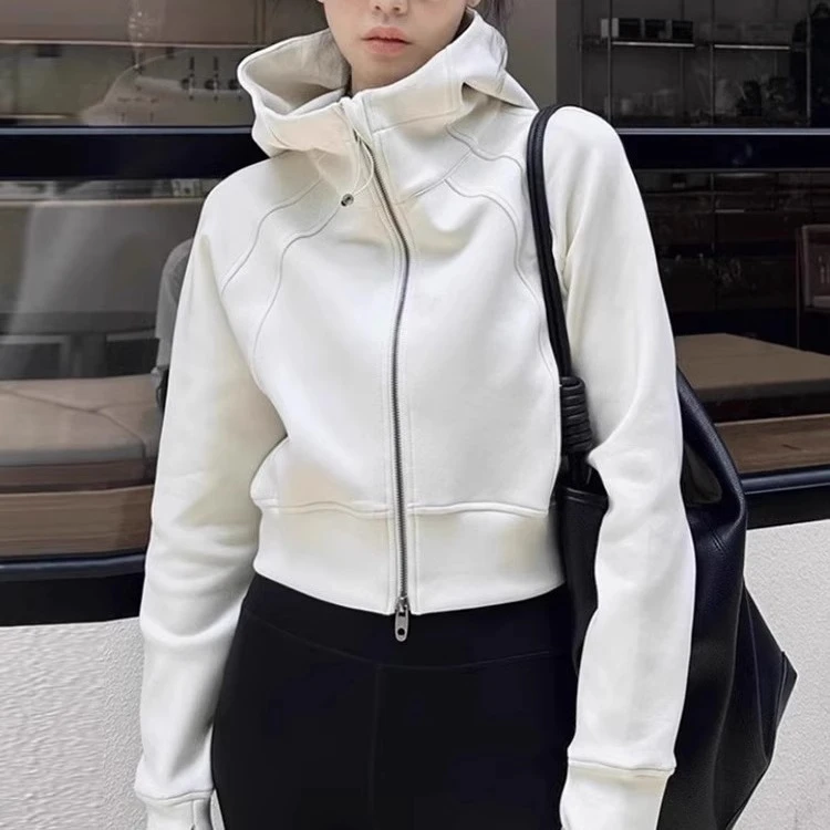 白色拉链连帽开衫卫衣外套女2025春秋新款短款运动女款小个子上衣