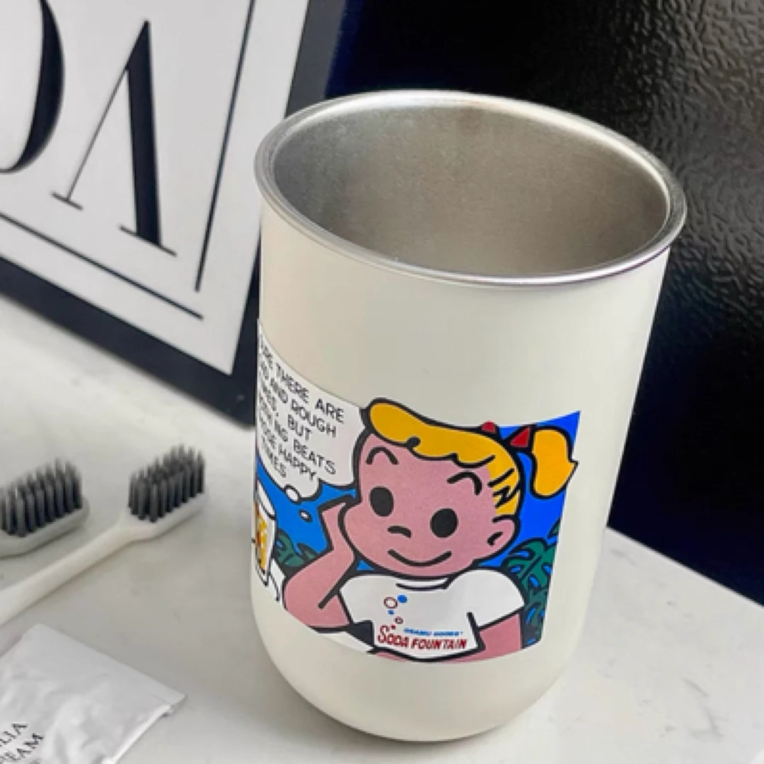 Z80 儿童可爱原田治牙刷杯304不锈钢米色贴纸女孩漱口杯301-400ml