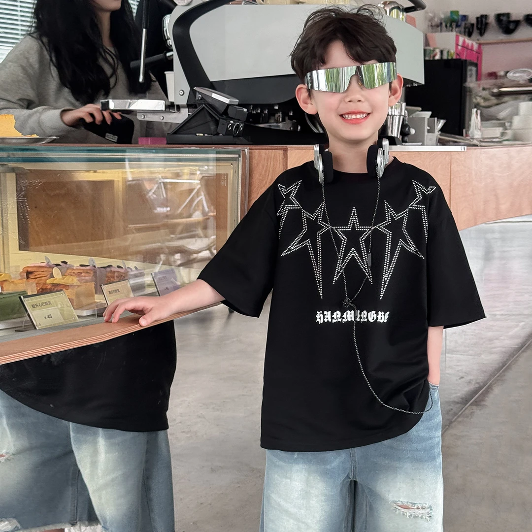 男童春夏新款潮酷字母印花大童T恤百搭宽松儿童短袖半袖中大童潮