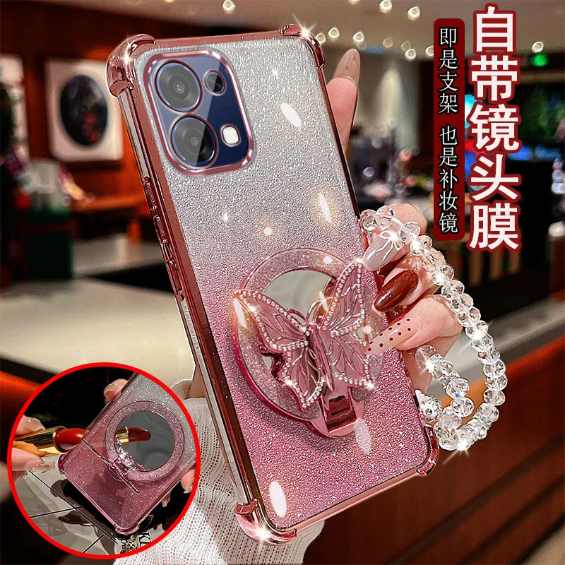 适用于oppo a6手机壳PLS120镜头全包边防摔保护套镶钻蝴蝶支架镜