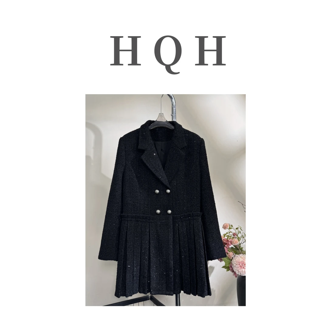 『3062#』轻熟风黑色小香风Bling百褶气质时尚高级感显瘦收腰外套