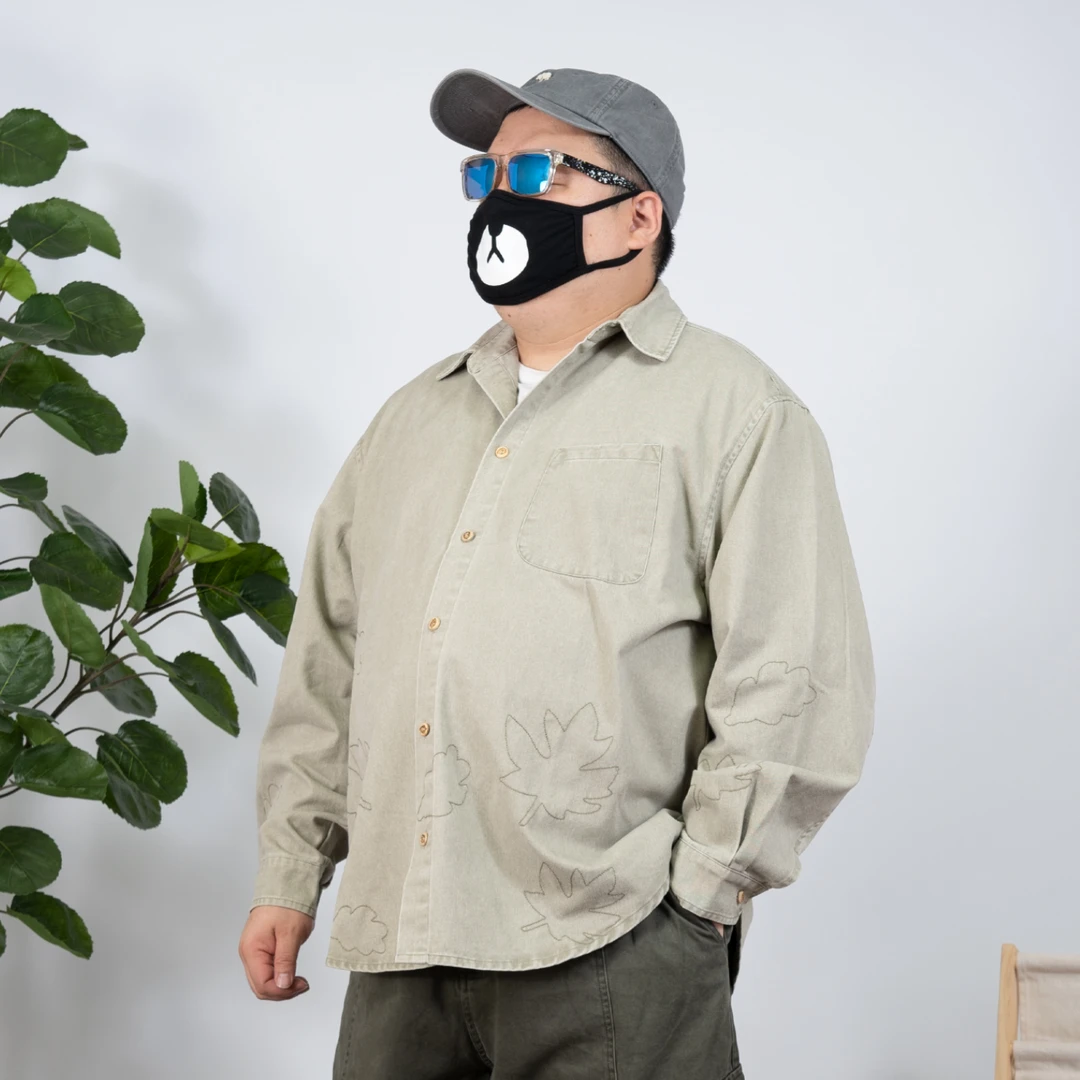 K叔2025秋季新款户外工装衬衣刺绣枫叶个性做旧休闲情侣长袖衬衫