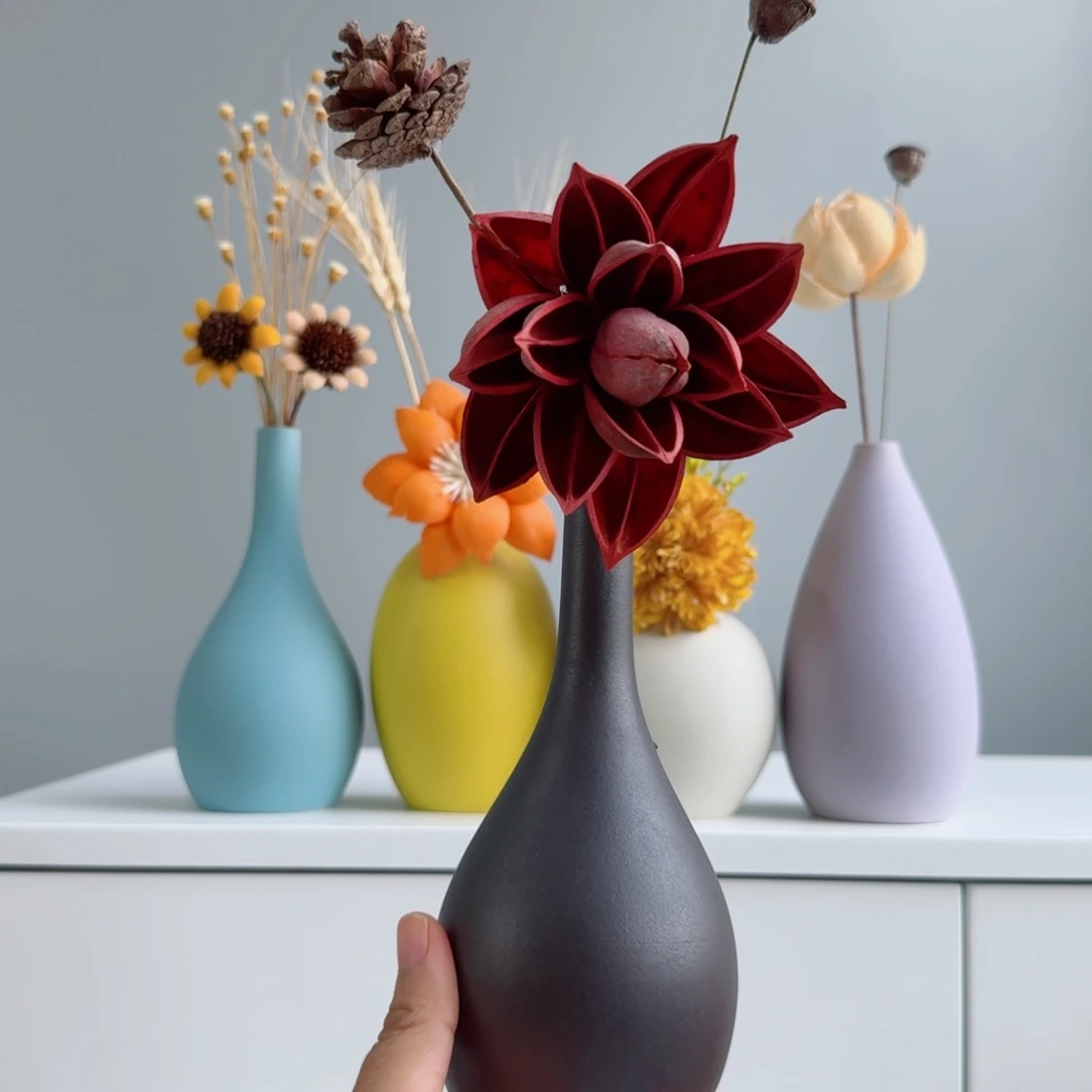 摆件陶瓷小花瓶摆件含花总高约20-30cm