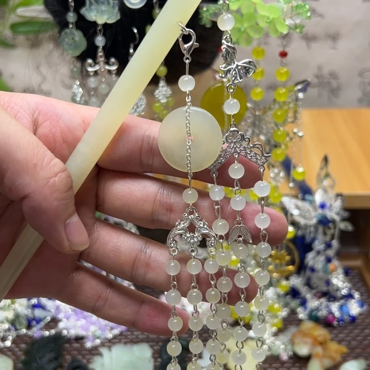 合金蛇纹石玉发饰