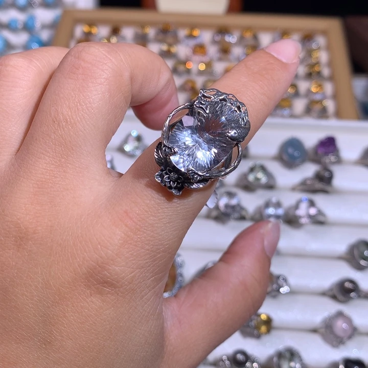 【闪购商品】水晶戒指银S925镶嵌饱戒指