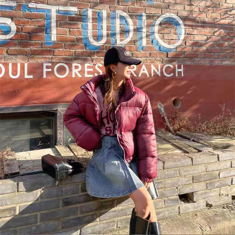 高级感秋冬肯豆时尚安哥拉红立领棉服外套(D6-2)MF006