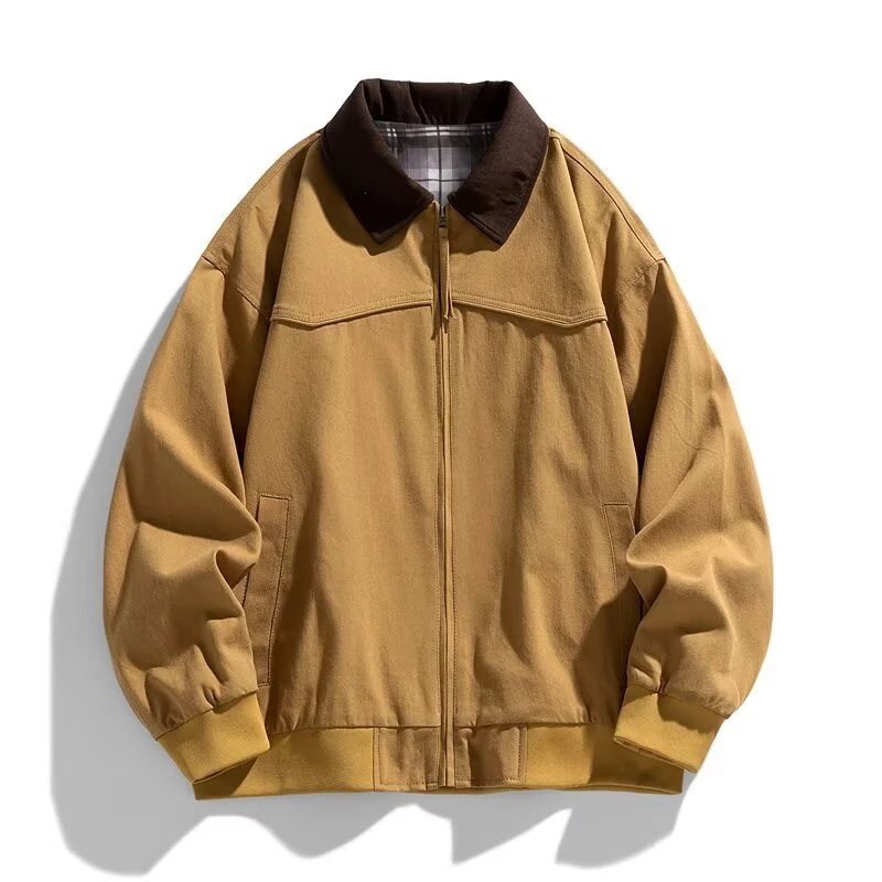 美式复古拼色翻领工装夹克男女秋冬季情侣装休闲宽松棒球服外套潮