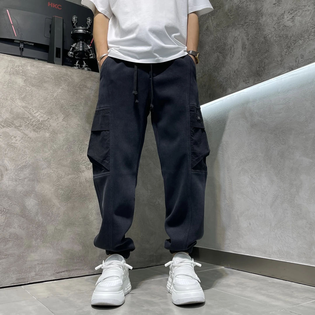 秋冬工装束脚休闲裤裤子百搭日系宽松男士复古潮流水洗松紧腰韩版