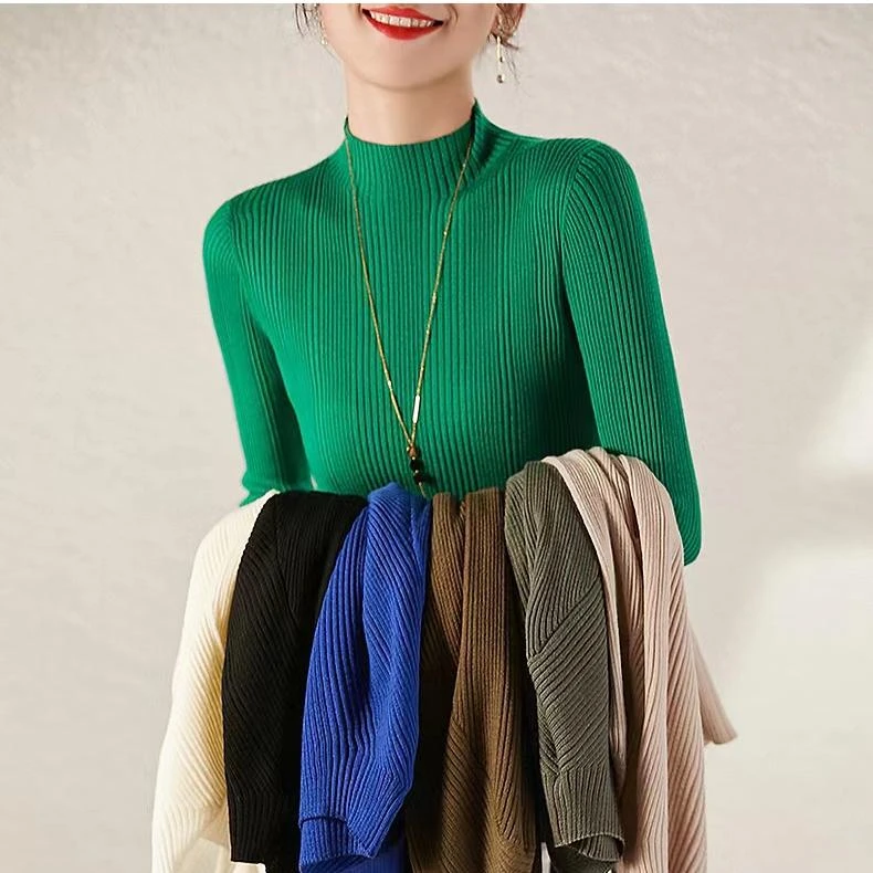 羊毛混纺针织修身显瘦保暖打底衫