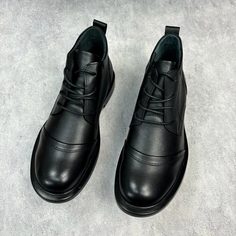 商务男鞋潮流马丁靴秋季圆头高帮真皮休闲软底男士皮鞋头层牛皮