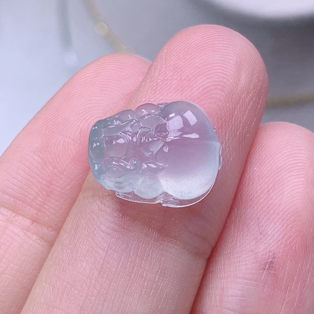 缅甸翡翠A货老坑高冰淡绿底色招财貔貅镶戒指手链揭阳精14*10.5*6