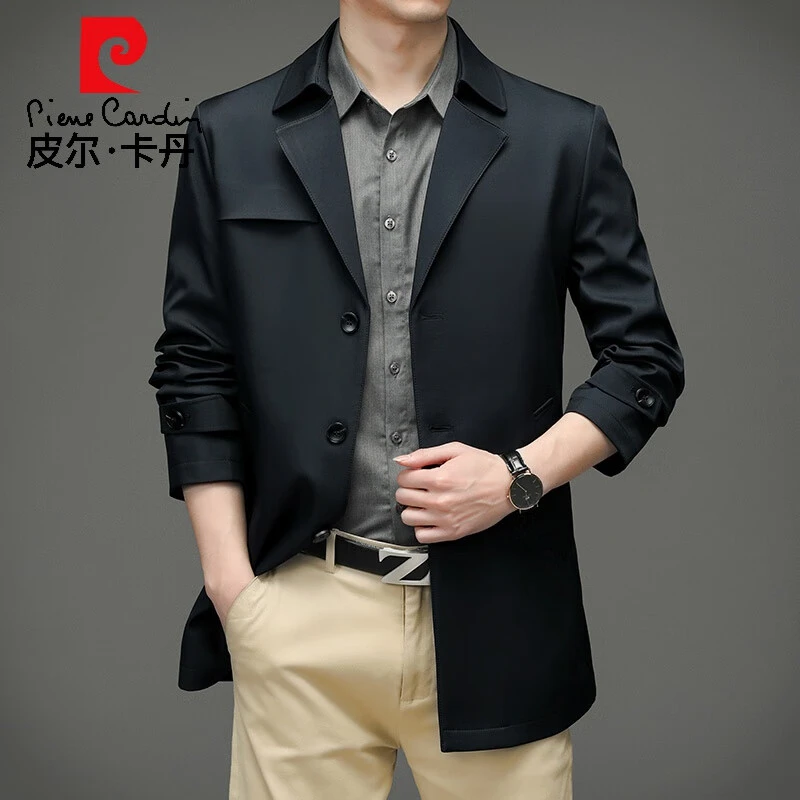 皮尔卡丹风衣男中长款2025春秋季薄款中年商务休闲夹克外套英伦西