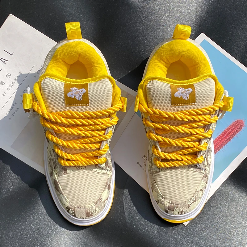 SUPSTORM爆款米黄色面包鞋小众轻奢情侣潮鞋男鞋休闲厚底板鞋男款