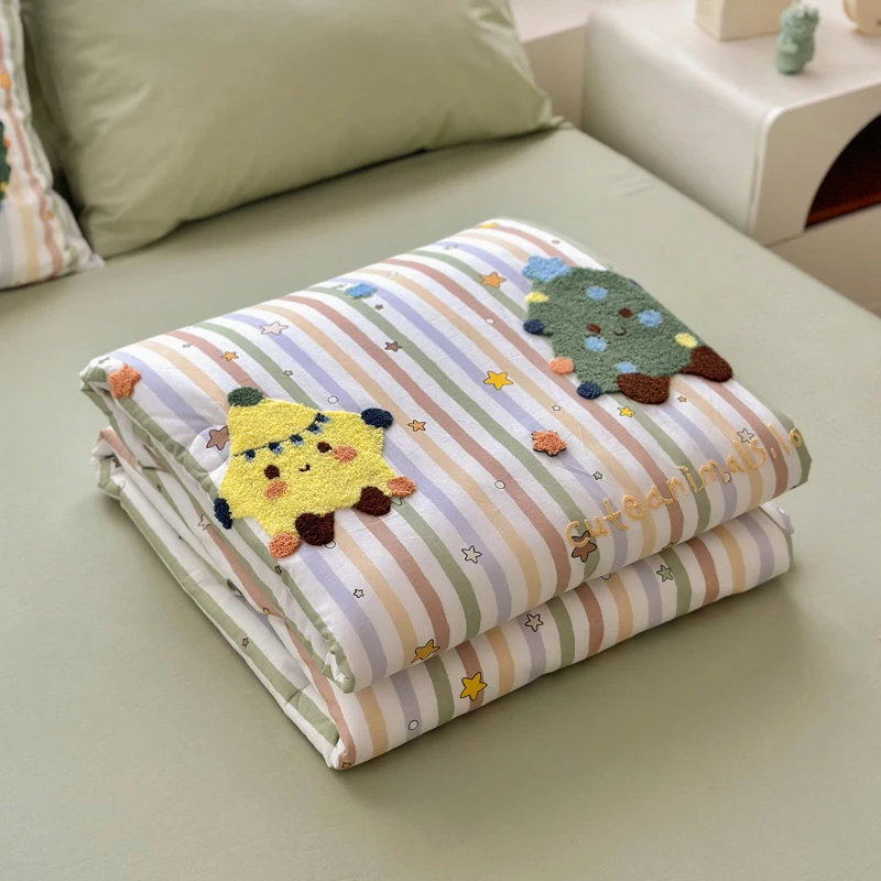 卡通彩色星星毛巾绣夏凉被纯棉100%全棉空调被单双人宿舍可机水洗