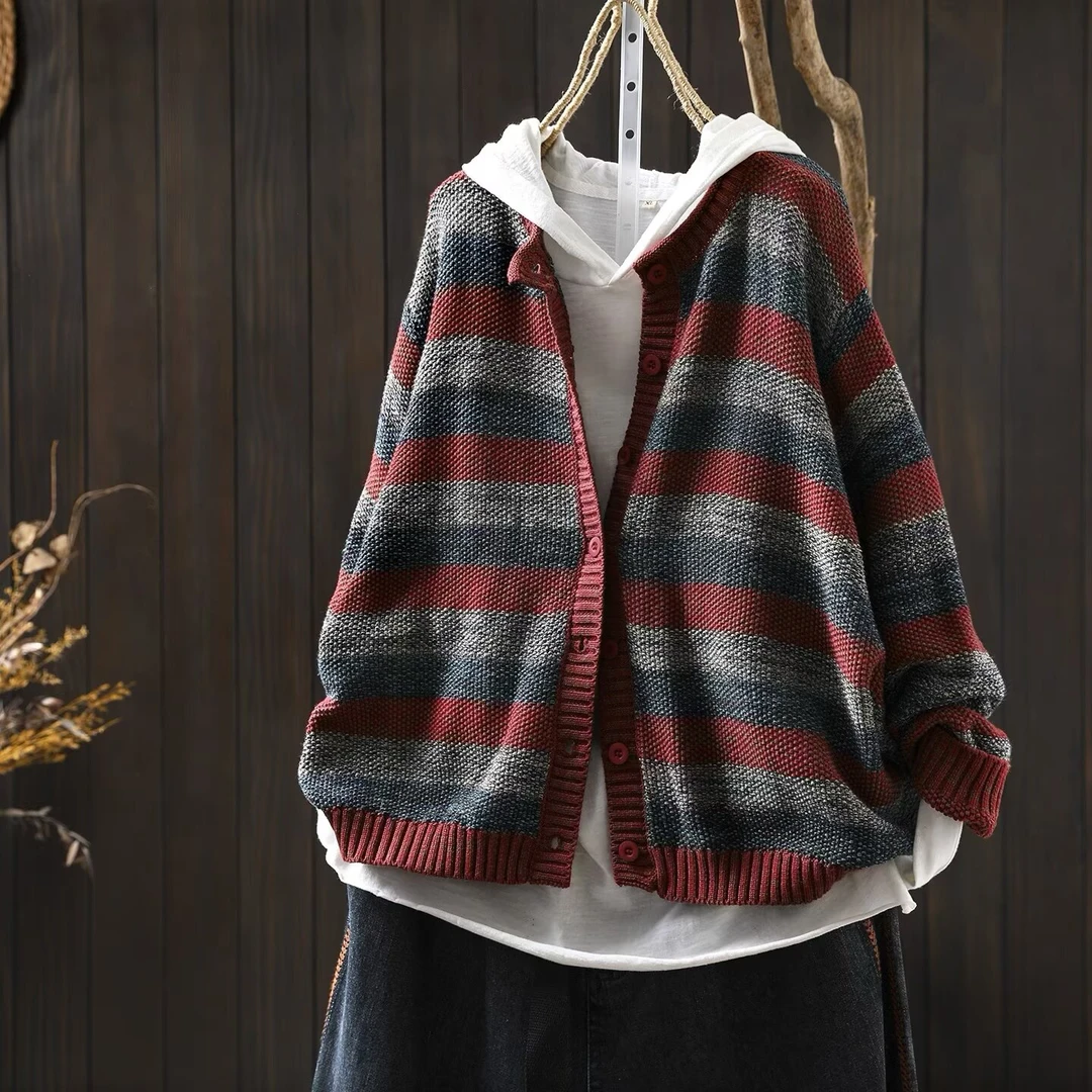 阳光文艺时尚针织秋冬款园领长袖毛针织开衫外套女装