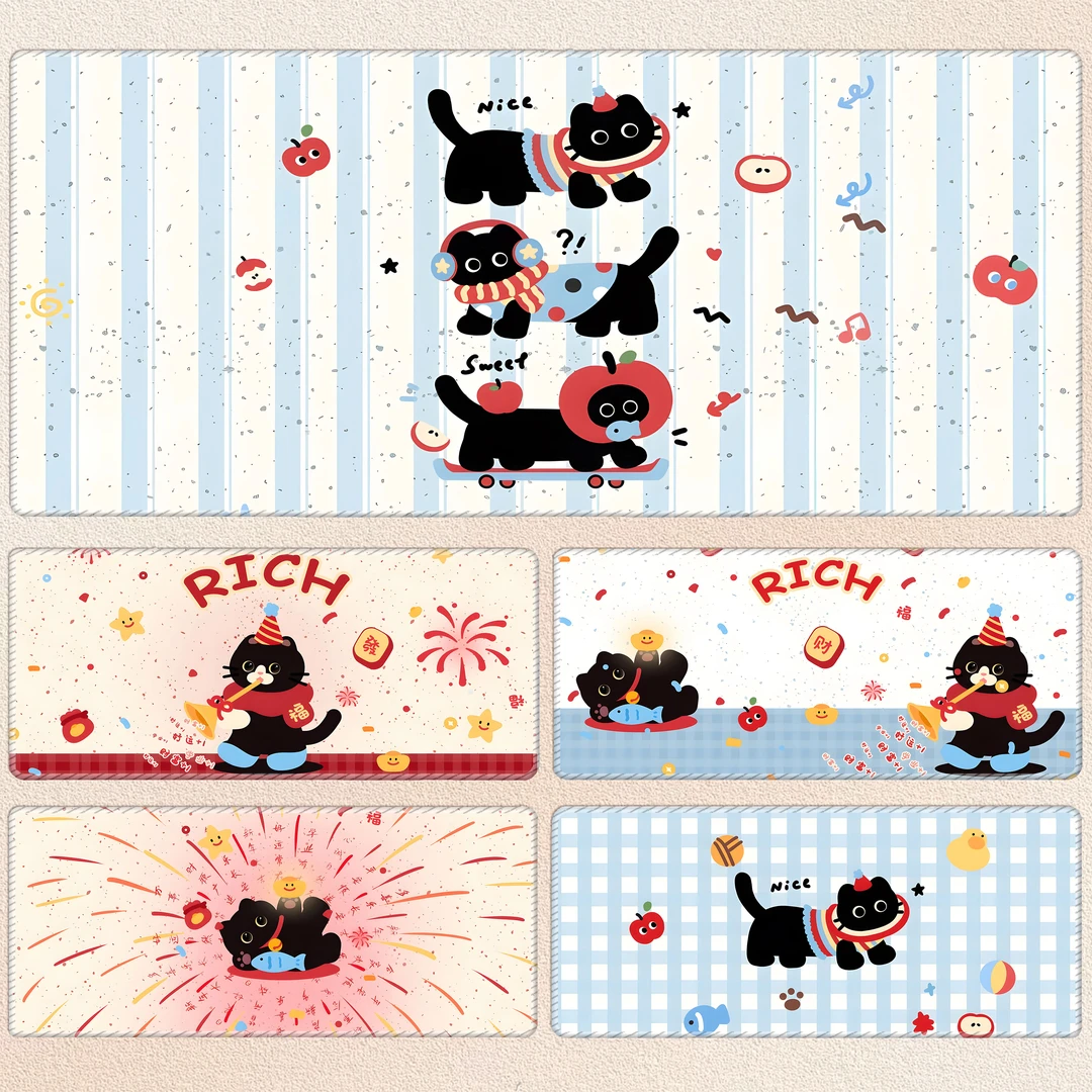 ins风格苹果小黑猫鼠标垫高颜值少女心键盘垫笔记本办公桌垫定制