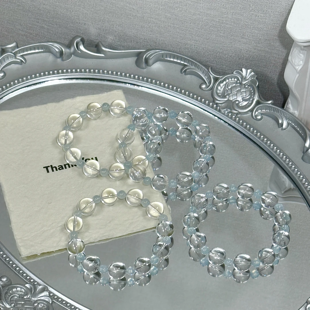 此品139元 链接需拍2份 单拍发一颗珠《冰岛听风》白水晶海蓝宝手串