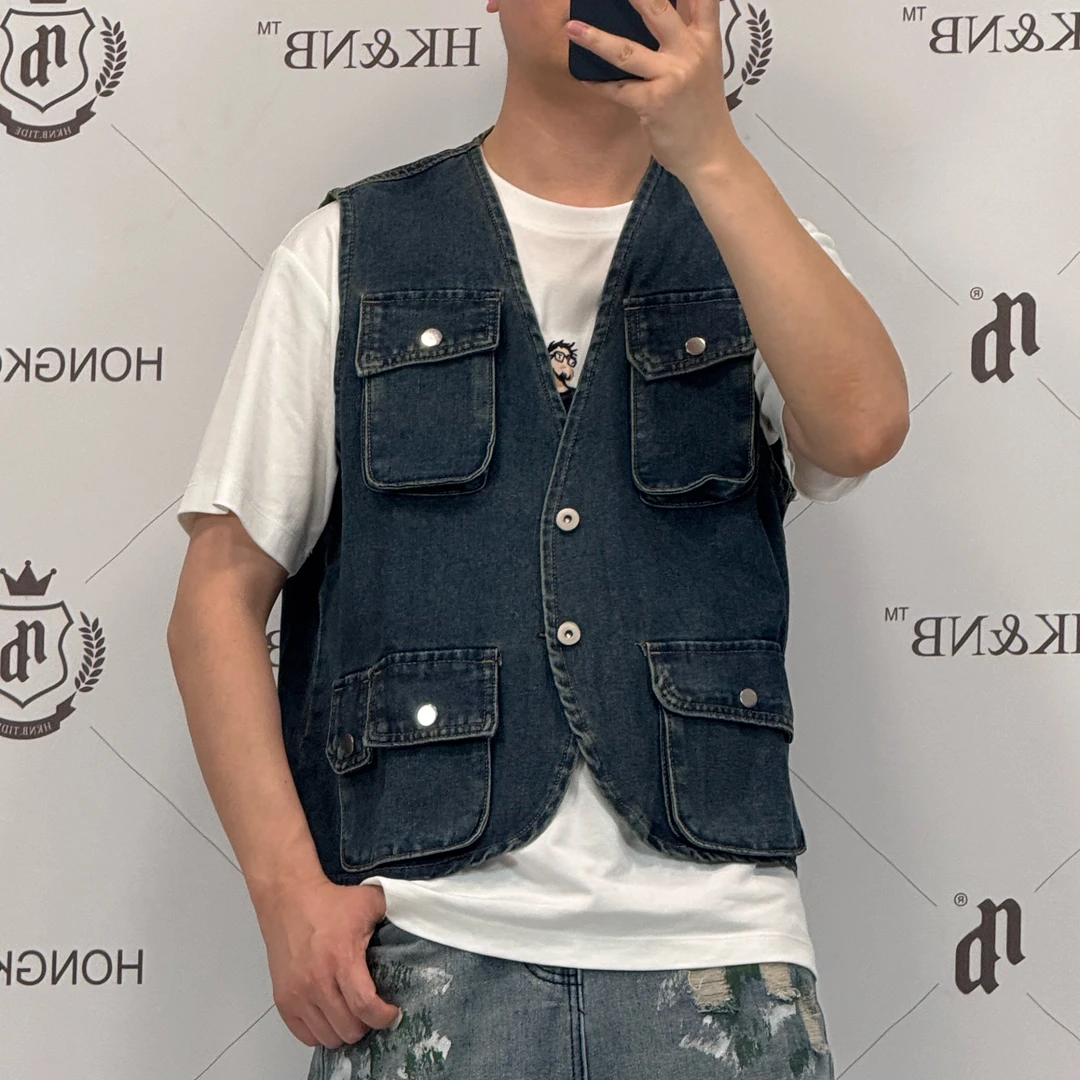 HK&NB x 艺术家系列 春秋设计师街头潮流时尚经典水洗牛仔马甲