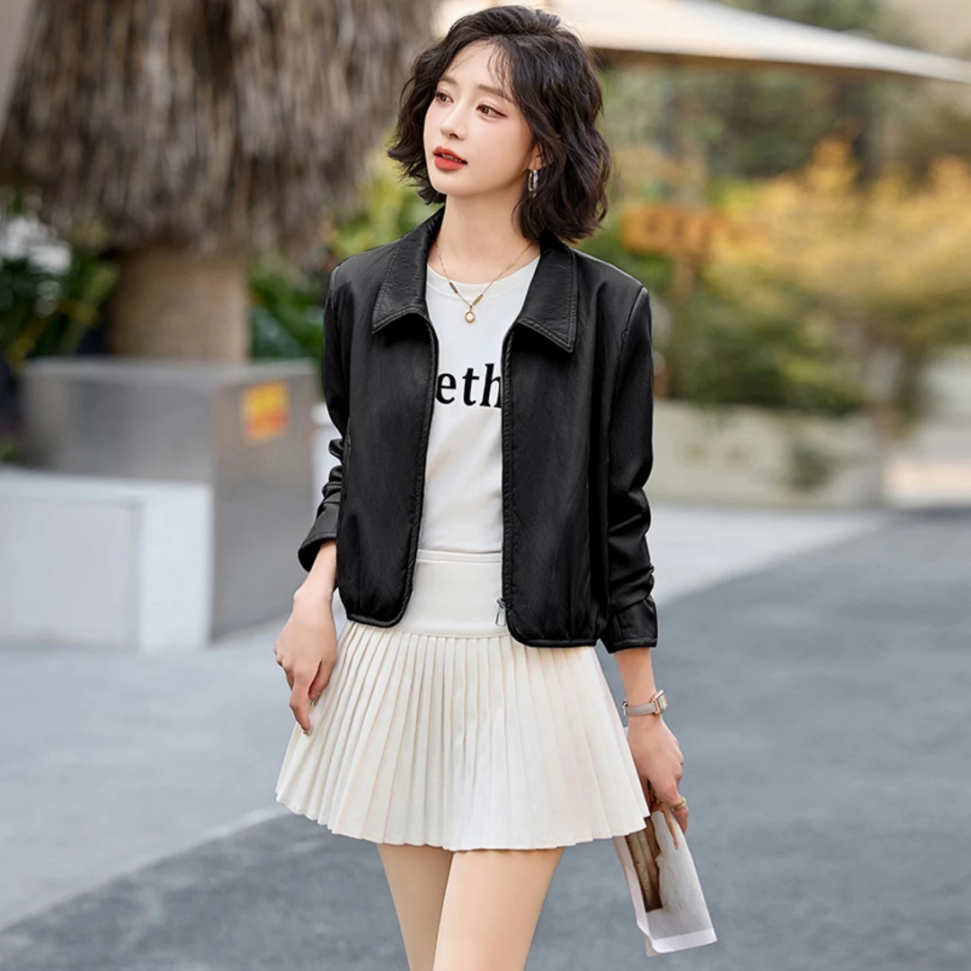 皮衣外套女2025春秋新款短款小个子修身显瘦PU皮夹克机车休闲上衣