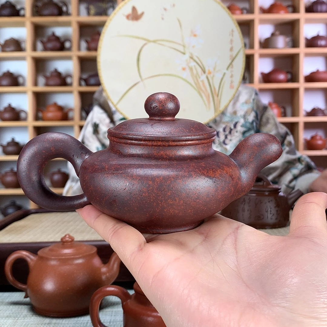 紫砂柴烧道洪扁灯紫砂壶手工制作