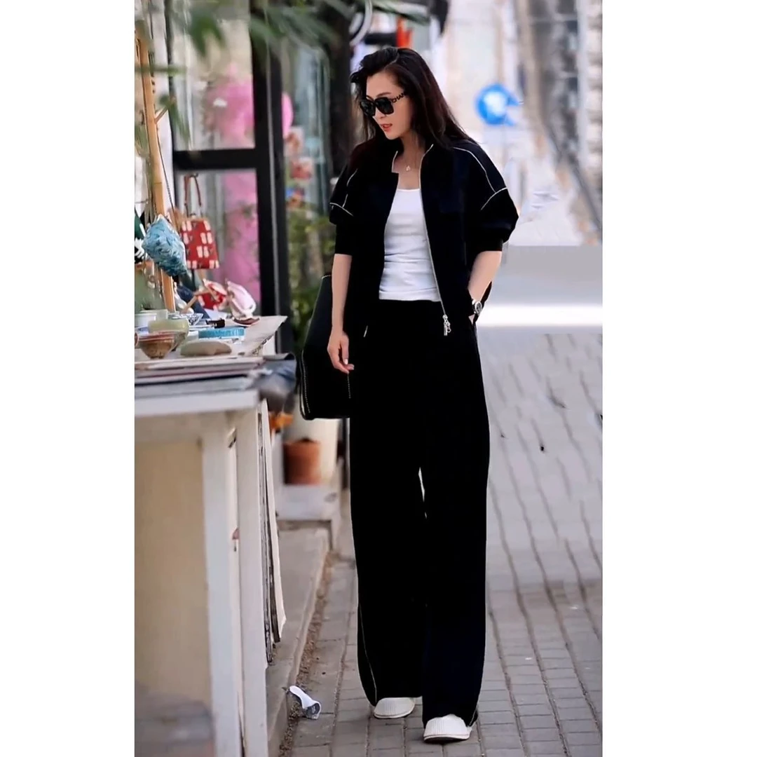 显瘦运动时尚休闲黑色洋气百搭韩版女2025年秋季新款高端气质串珠