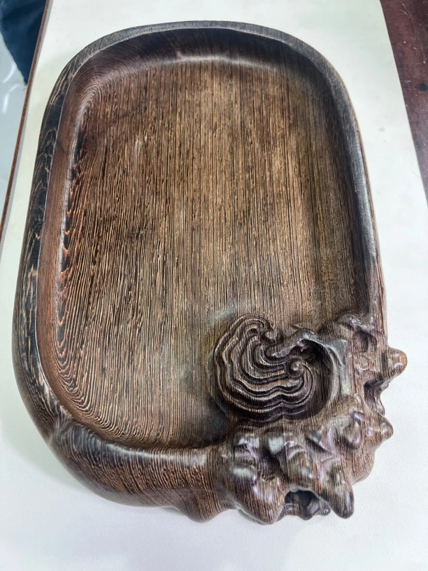 国标红木鸡翅木雕刻灵芝托盘果盘收纳盘25