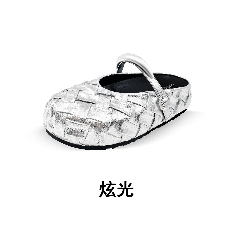 【炫光】时尚潮流编织软底浅口包头拖半拖鞋低跟休闲平底鞋-HB389