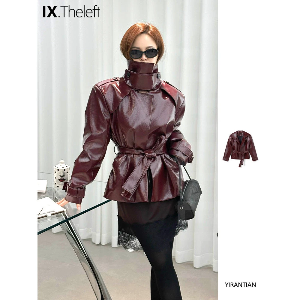 YIRANTIAN 设计师品牌 红色PU廓形CIPHER短风衣 IX买手店