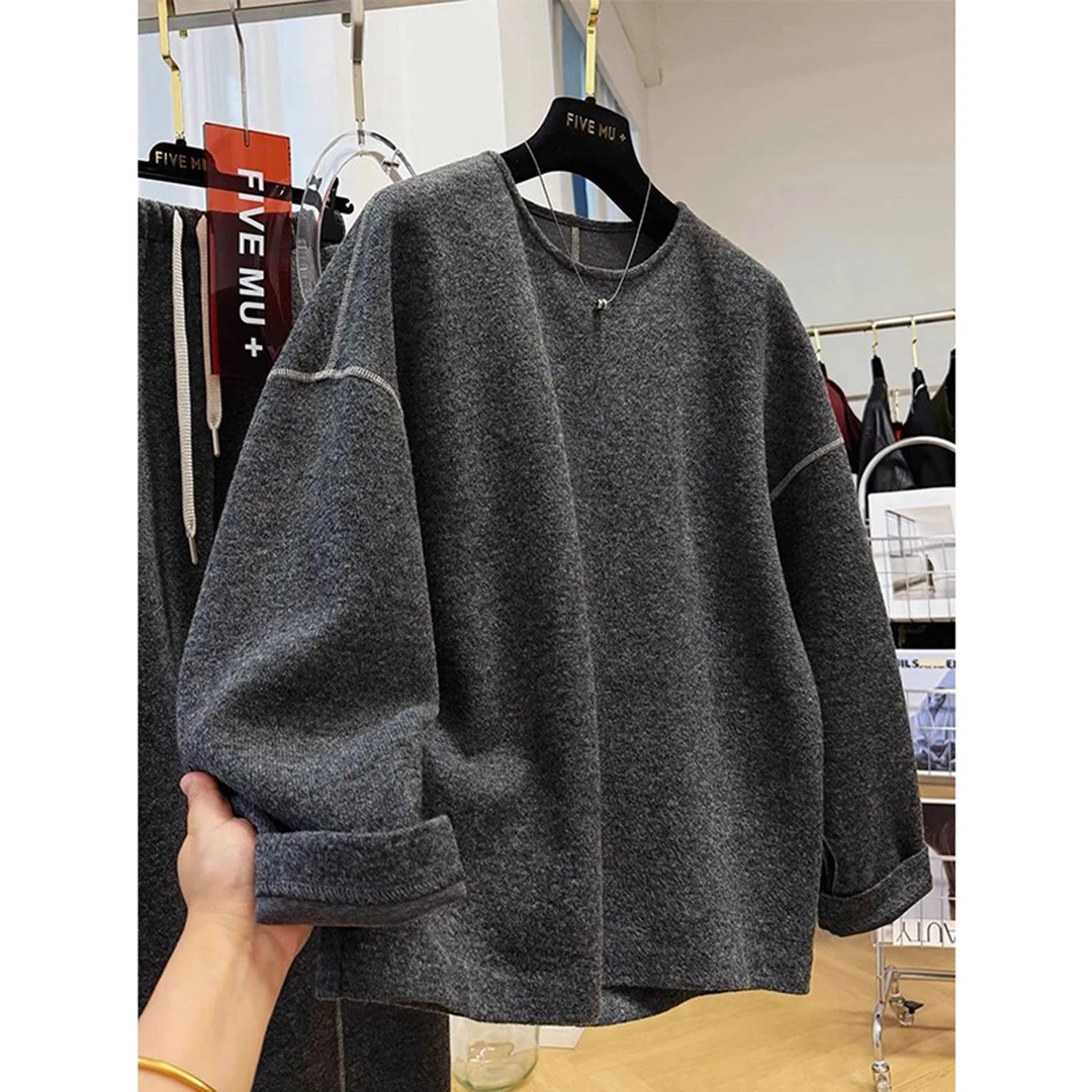 大码300斤圆领卫衣女胖妹妹韩版休闲慵懒风简约纯色宽松显瘦长袖