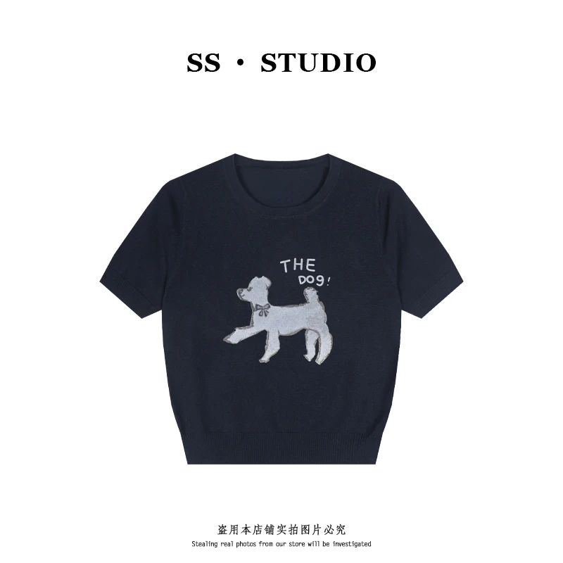 【SUSU】"小狗"印花圆领针织衫夏季薄款休闲百搭短袖上衣SS-5649