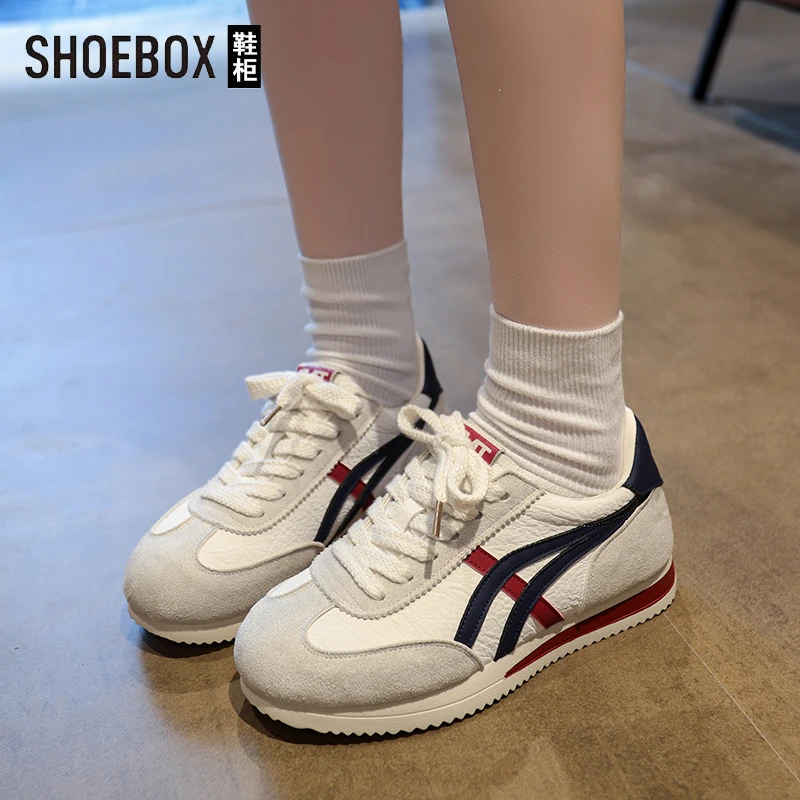 SHOEBOX鞋柜复古阿甘德训鞋女2025秋季网红超火厚底百搭小白鞋