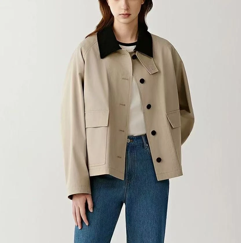 AW25334   小禾单秋季巴恩风拼接领短款风衣